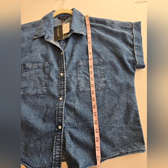 NWT Sim & Sam Tie Front Button Down Denim Blue Acid Wash Top Size XL - Picture 10 of 16